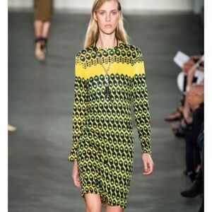 EUC Derek Lam Long Sleeve Yellow and Black Patterned Shift Dress Size 10